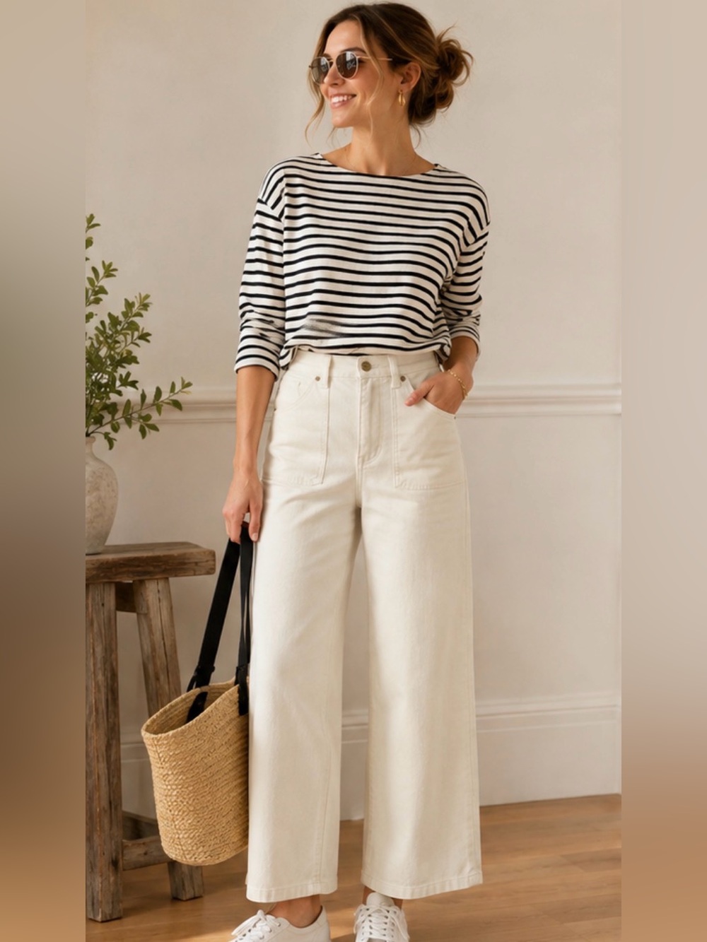 J. Crew Cream Wide-Leg High-Rise Jeans